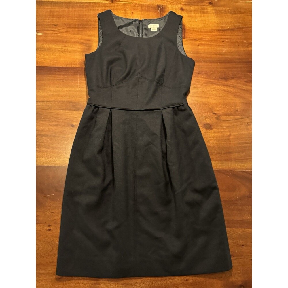 J.CREW Black Wool Blend Pleated A-Line Dress 00 Pockets Lined Sleeveless Lbd